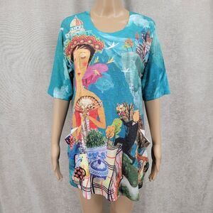 Inoah Artsy Art To Wear Colorful Tunic with  Pockets Suitor Courting Lady Twee